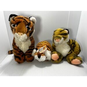 Lot of 3 Plush Tigers Stuffed Animals Orange Black White Vintage Small Med Large